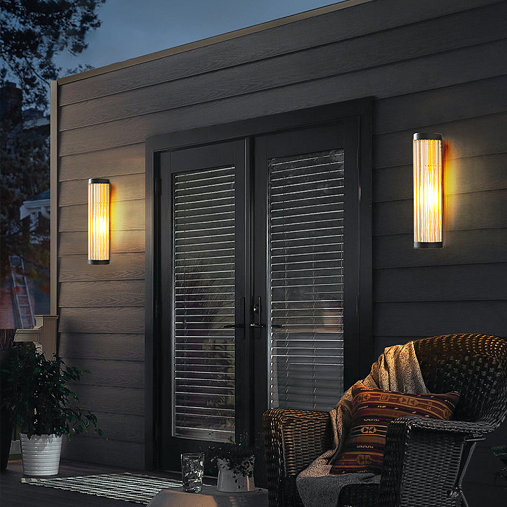 Ribbed glass outdoor wall light