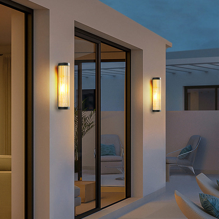 Ribbed glass outdoor wall light