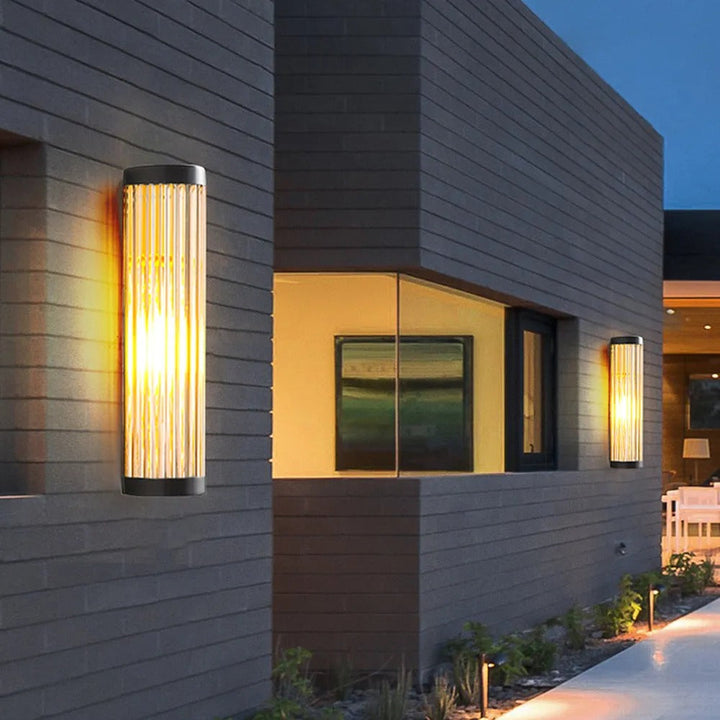 Ribbed glass outdoor wall light