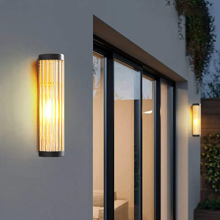 Ribbed glass outdoor wall light