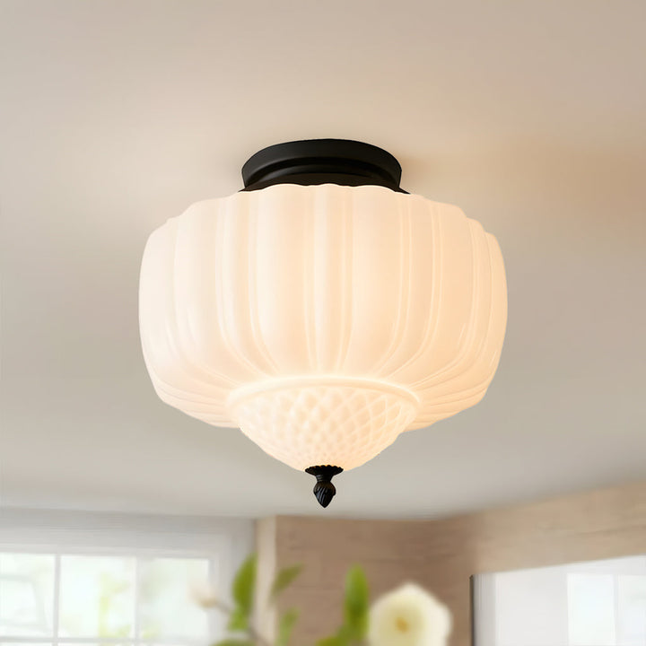 Ribbed Milk Glass Ceiling Light