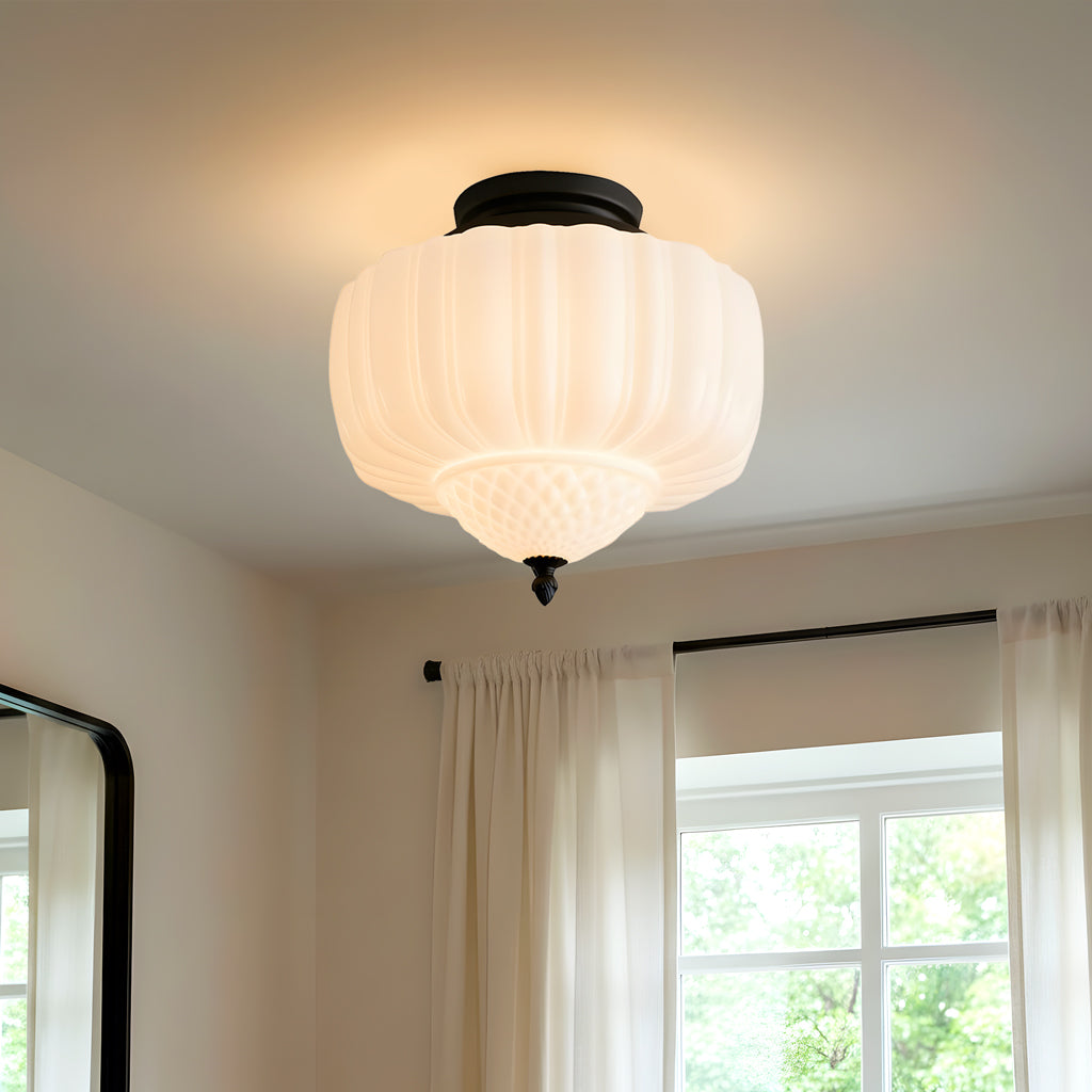 Ribbed Milk Glass Ceiling Light