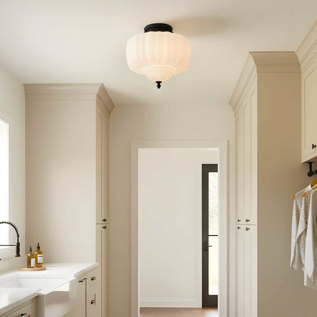 Ribbed Milk Glass Ceiling Light