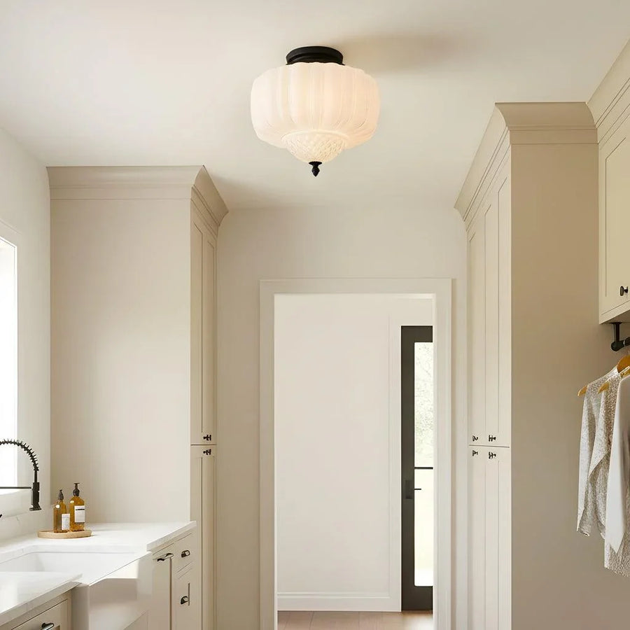 Ribbed Milk Glass Ceiling Light