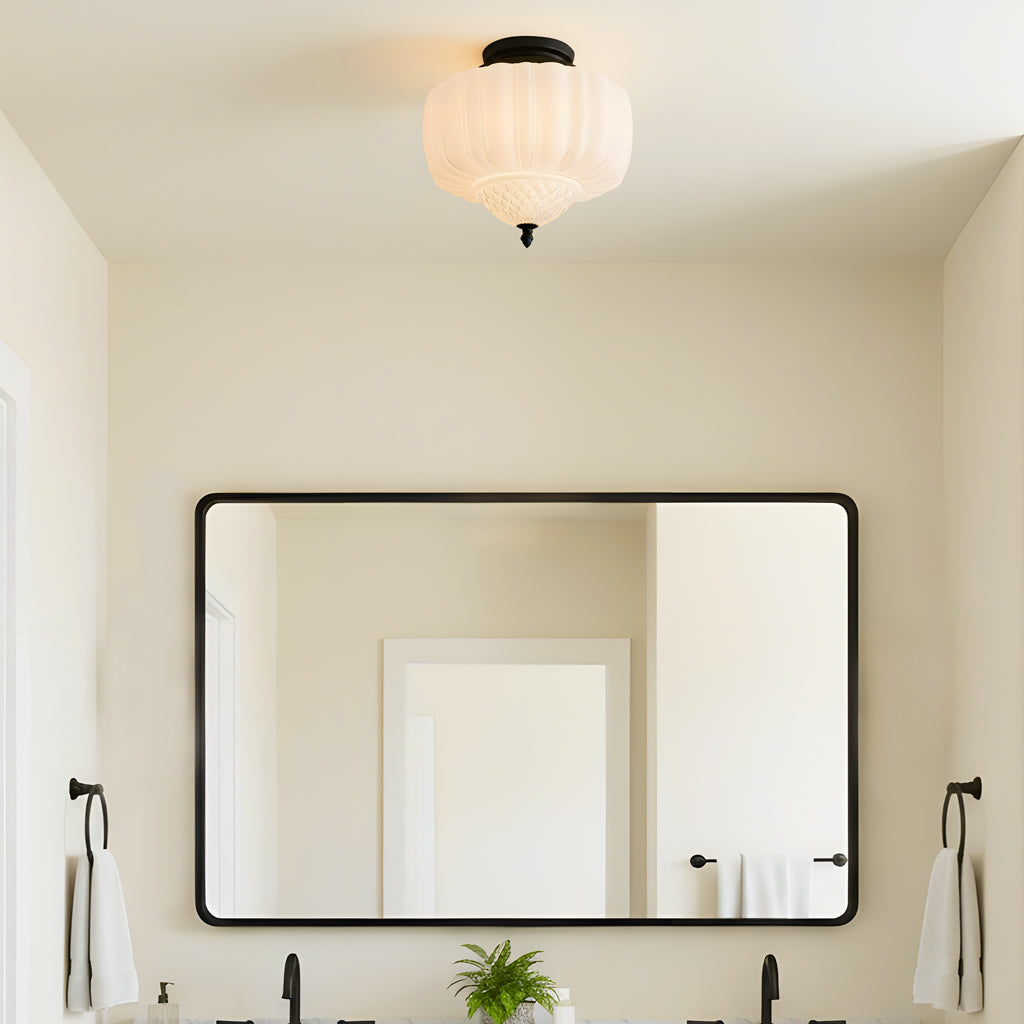 Ribbed Milk Glass Ceiling Light