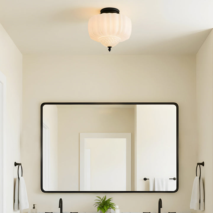 Ribbed Milk Glass Ceiling Light