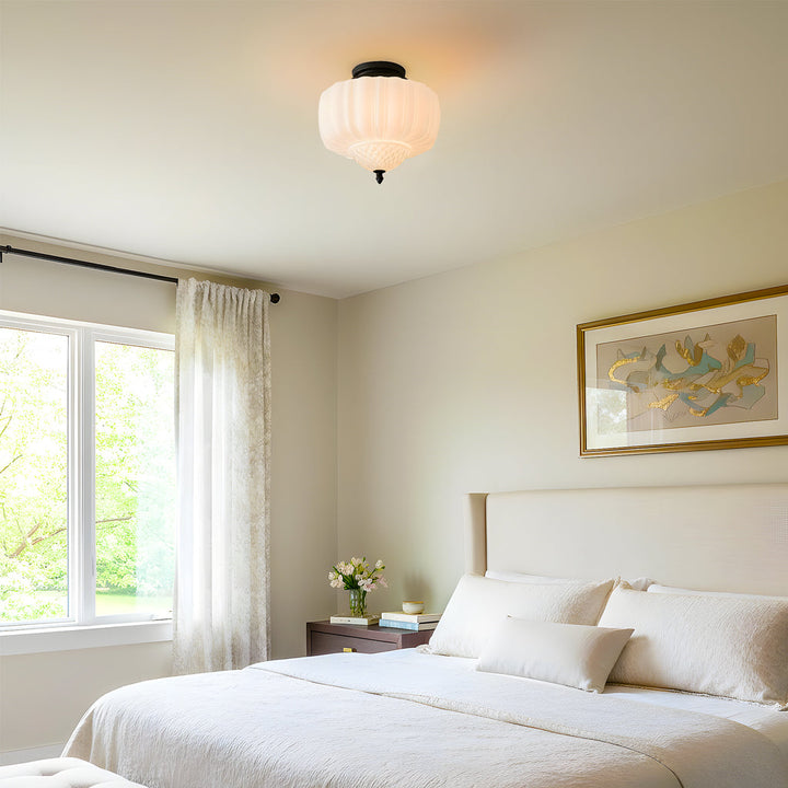 Ribbed Milk Glass Ceiling Light