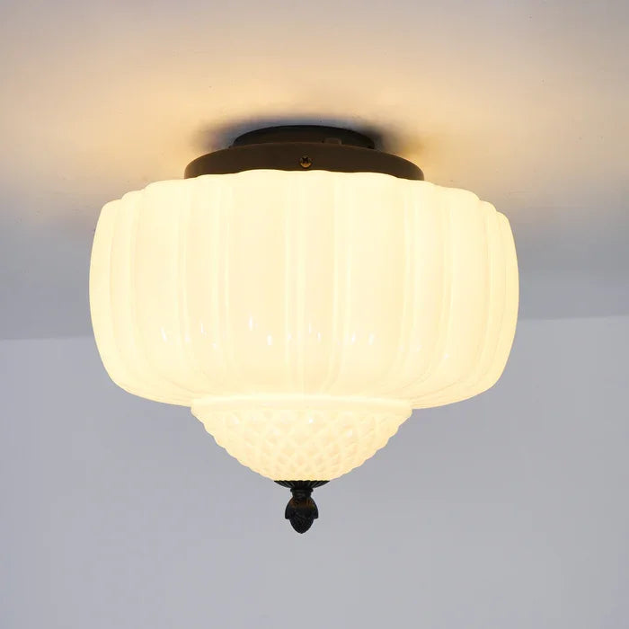 Ribbed Milk Glass Ceiling Light