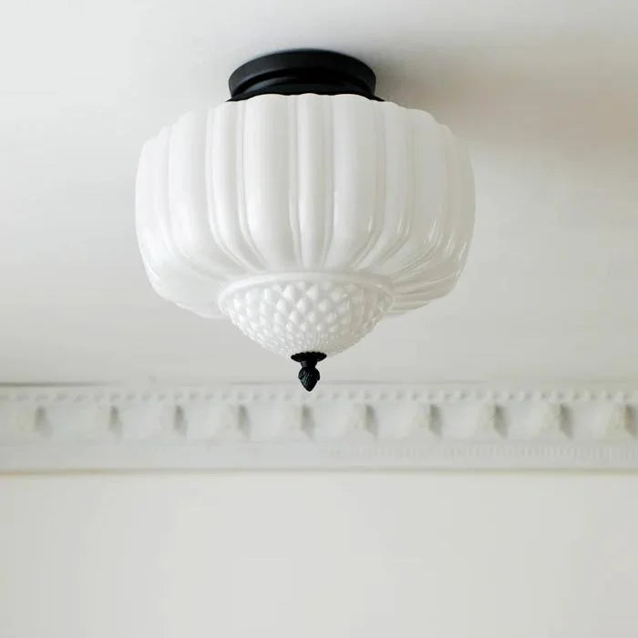 Ribbed Milk Glass Ceiling Light