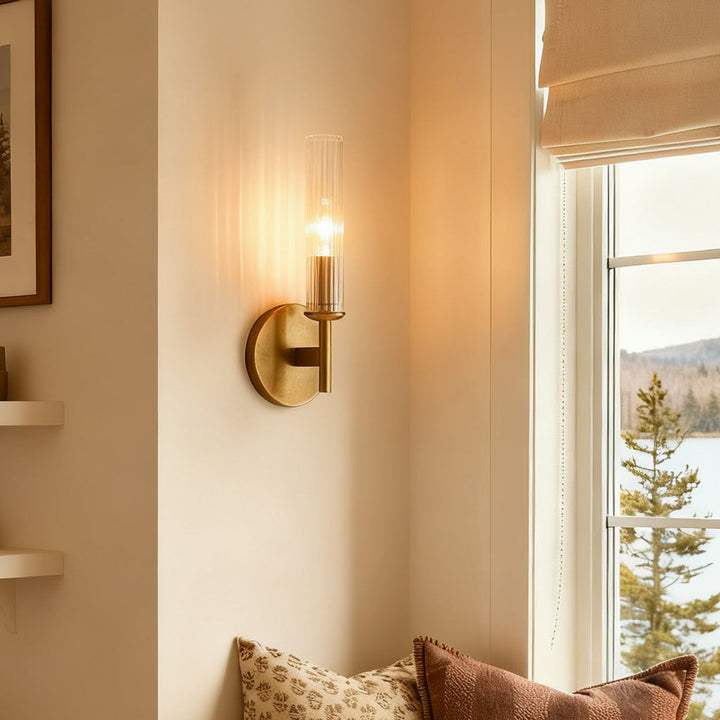 Vireo Farmhouse Copper Ribbed Glass Tube Sconce