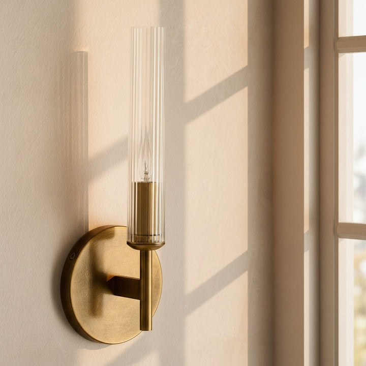 Vireo Farmhouse Copper Ribbed Glass Tube Sconce