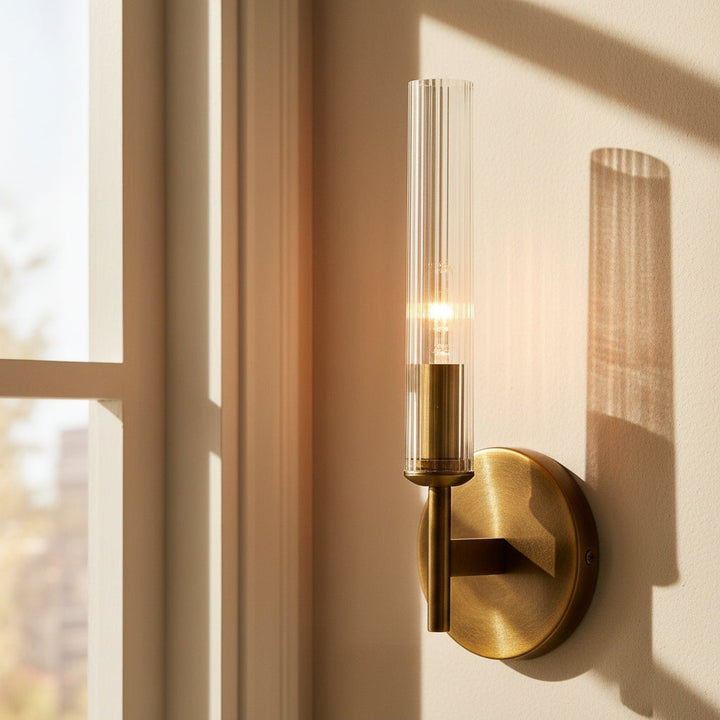 Vireo Farmhouse Copper Ribbed Glass Tube Sconce