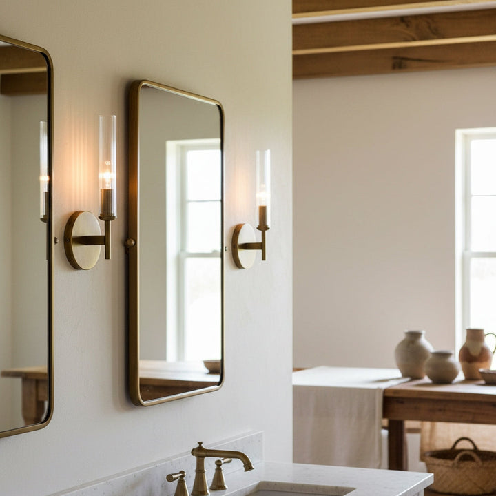Vireo Farmhouse Copper Ribbed Glass Tube Sconce