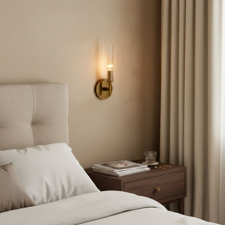 Vireo Farmhouse Copper Ribbed Glass Tube Sconce
