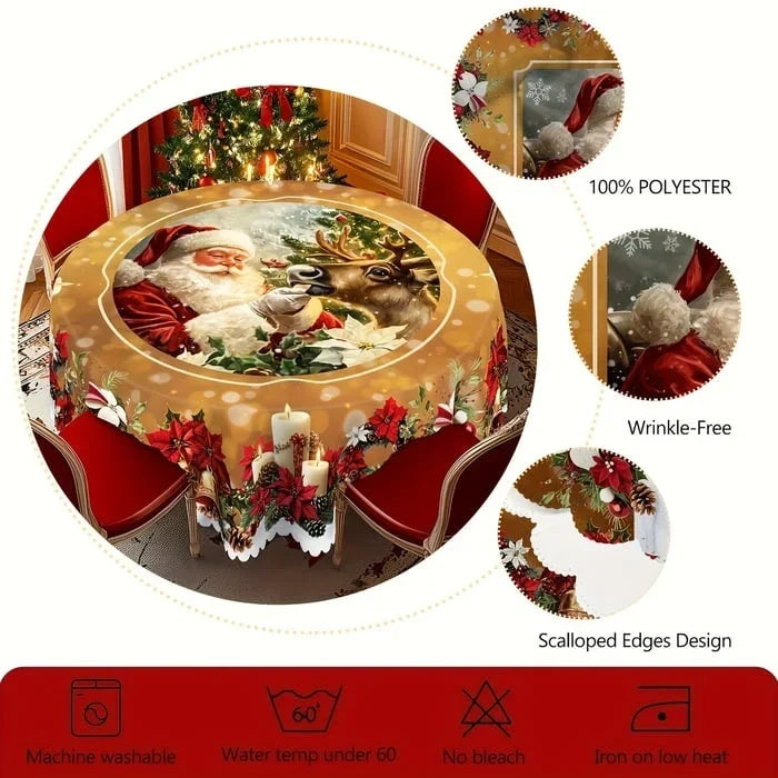 Round Christmas tablecloth with scalloped edge