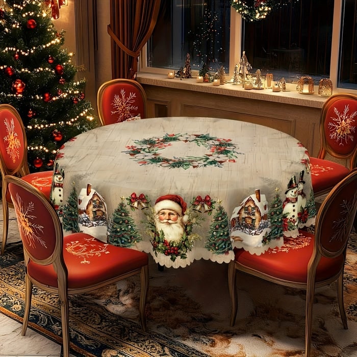 Round Christmas tablecloth with scalloped edge