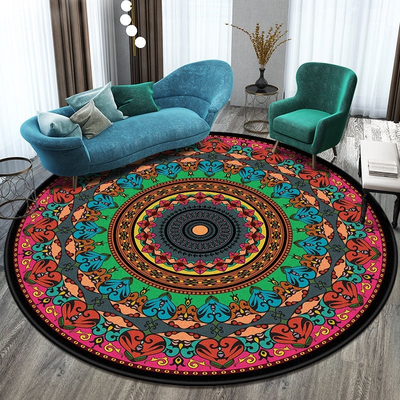 Round mandala flat weave rug