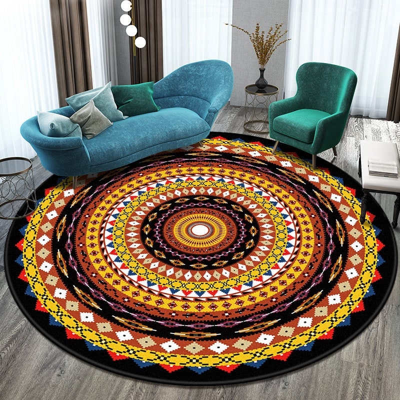 Round mandala flat weave rug
