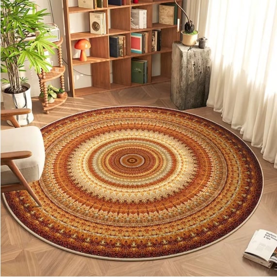 Round mandala flat weave rug