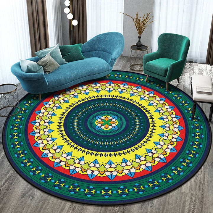 Round mandala flat weave rug