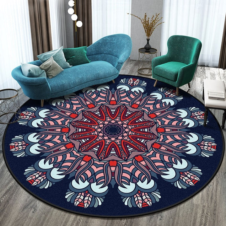 Round mandala flat weave rug