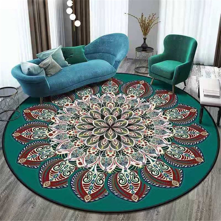 Round mandala flat weave rug