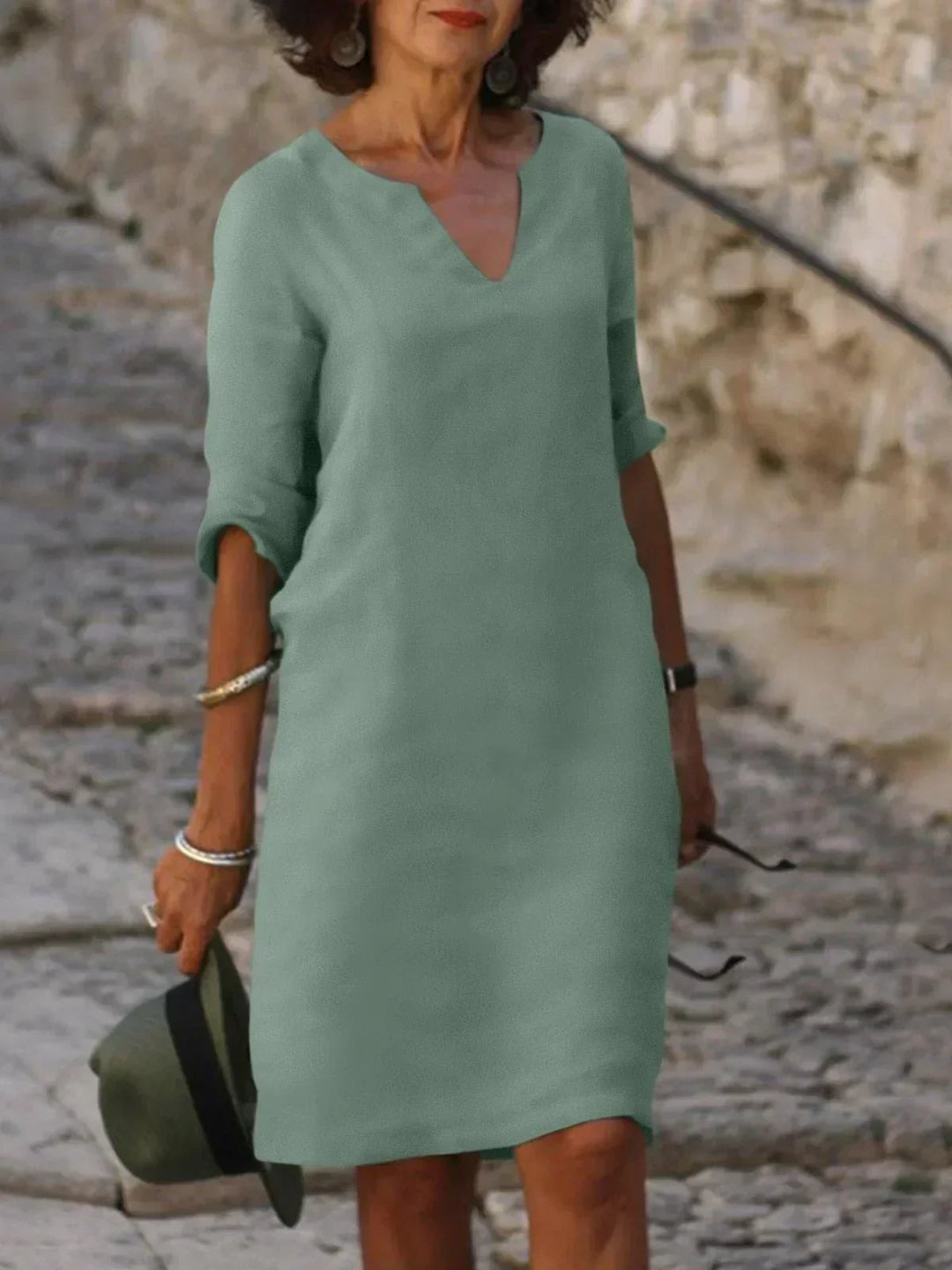 Women's Elbow-Sleeve V-Neck Summer Dress – image 3