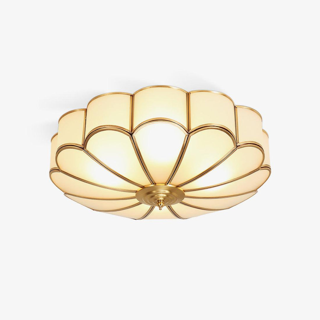 Scalloped brass and frosted glass ceiling light