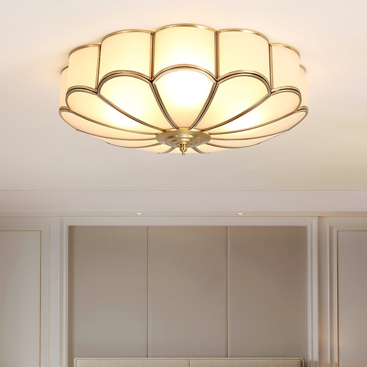 Scalloped brass and frosted glass ceiling light