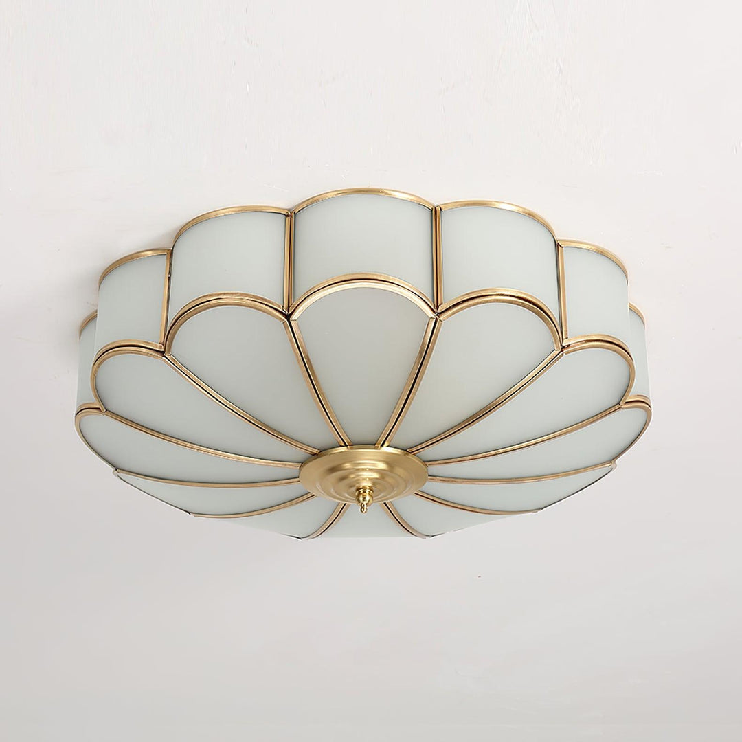 Scalloped brass and frosted glass ceiling light