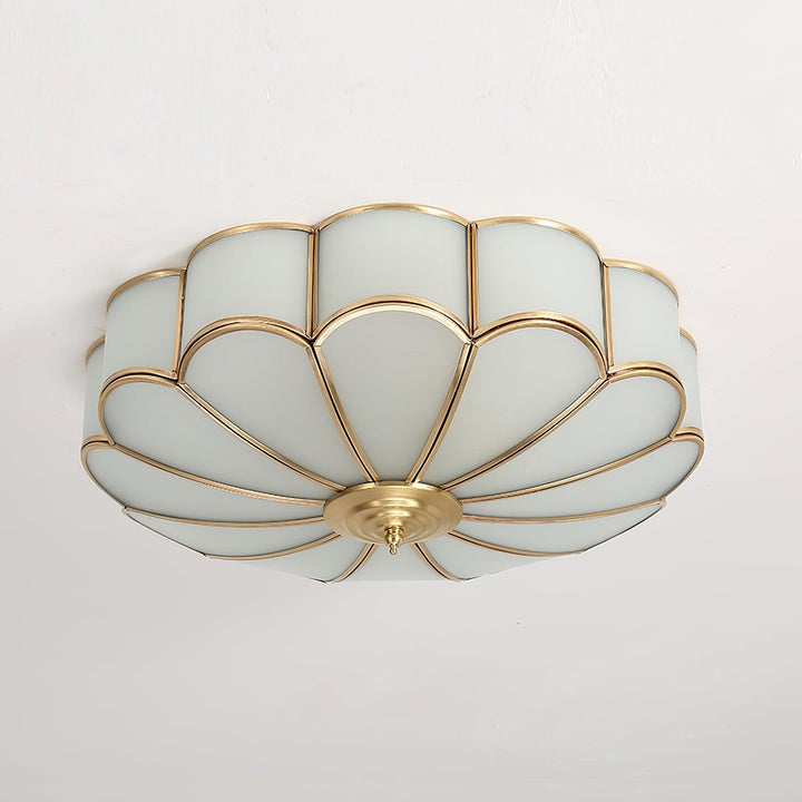 Scalloped brass and frosted glass ceiling light