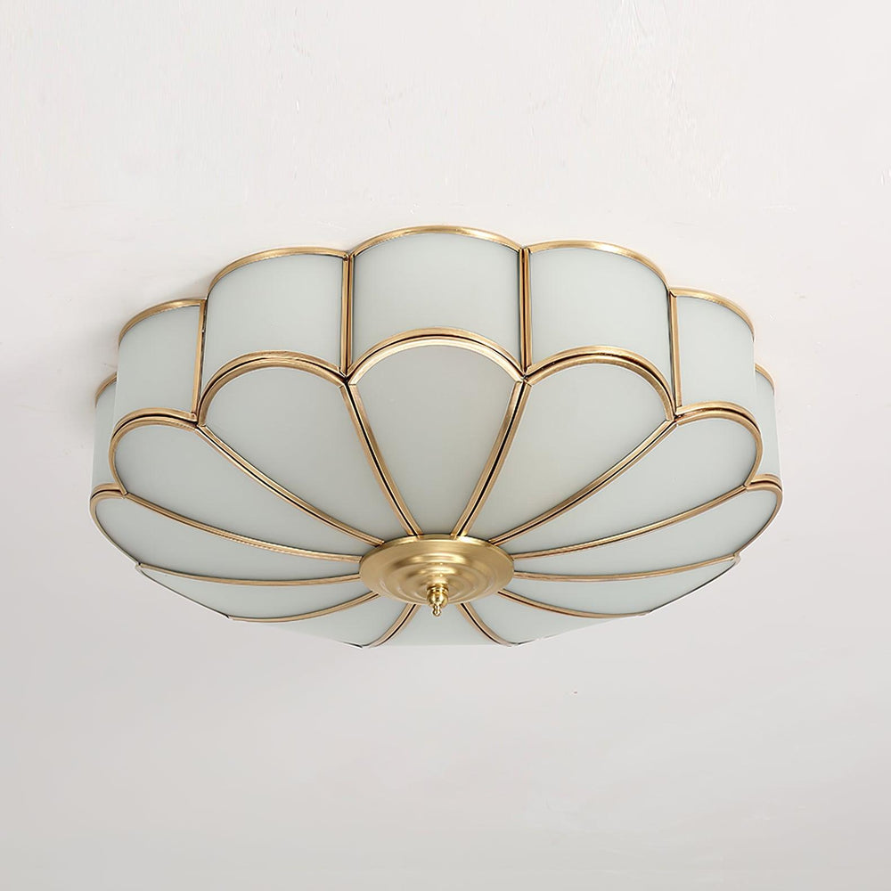 Scalloped brass and frosted glass ceiling light