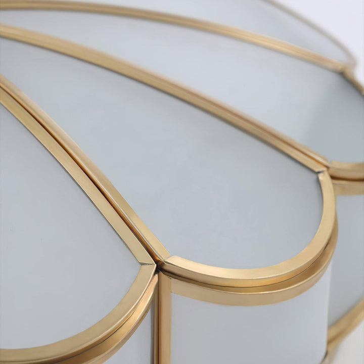 Scalloped brass and frosted glass ceiling light