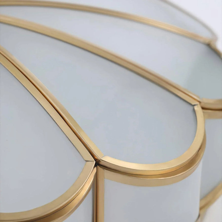 Scalloped brass and frosted glass ceiling light