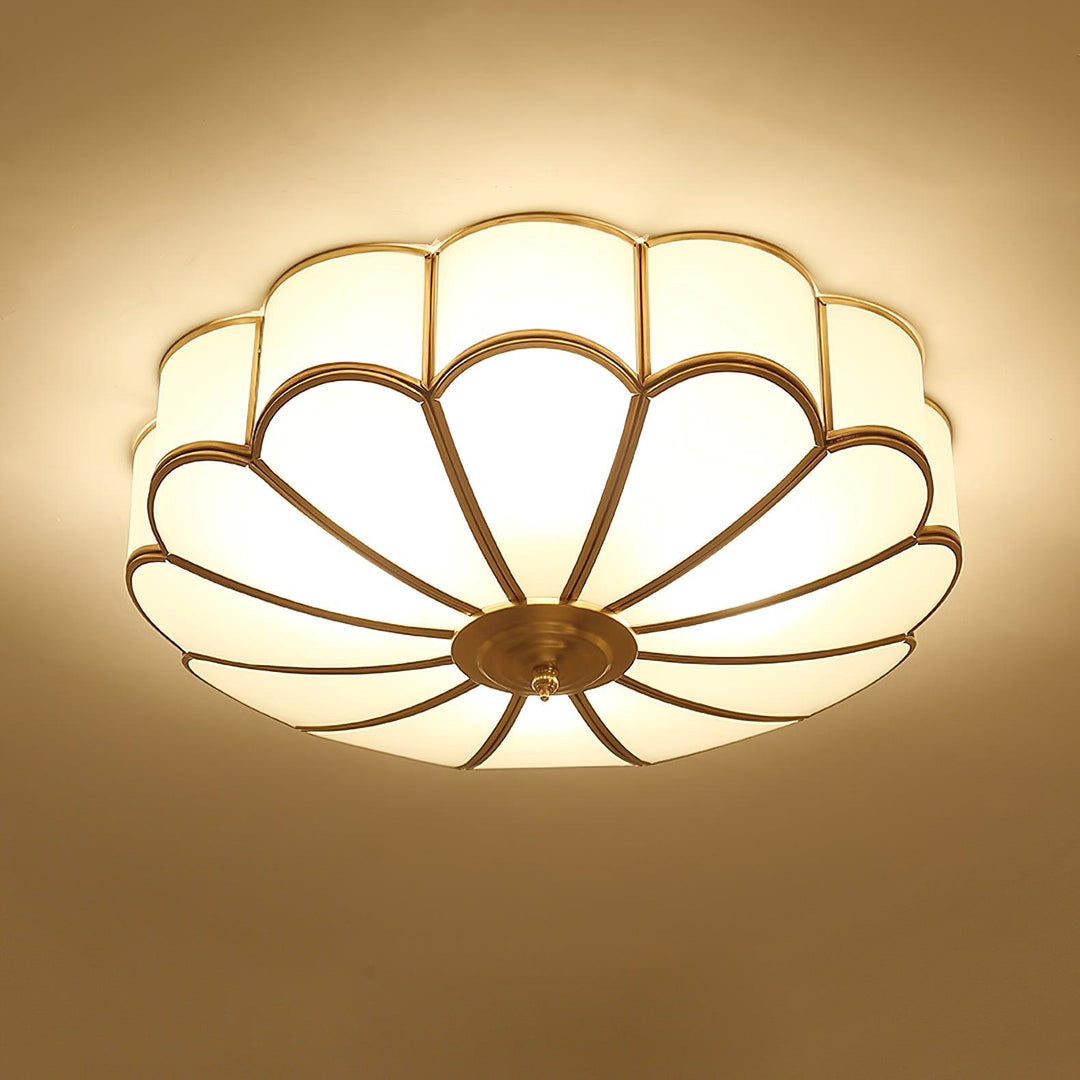 Scalloped brass and frosted glass ceiling light