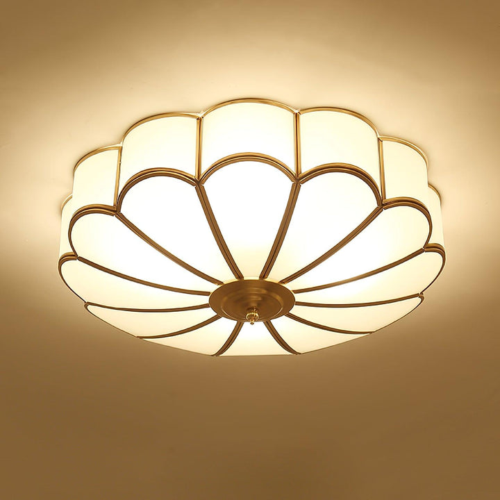 Scalloped brass and frosted glass ceiling light