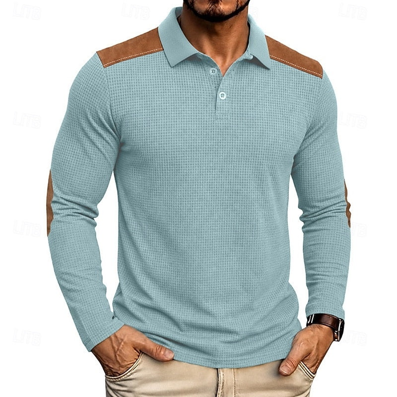 Men's Long-Sleeve Colour-Block Summer Polo Shirt – image 4