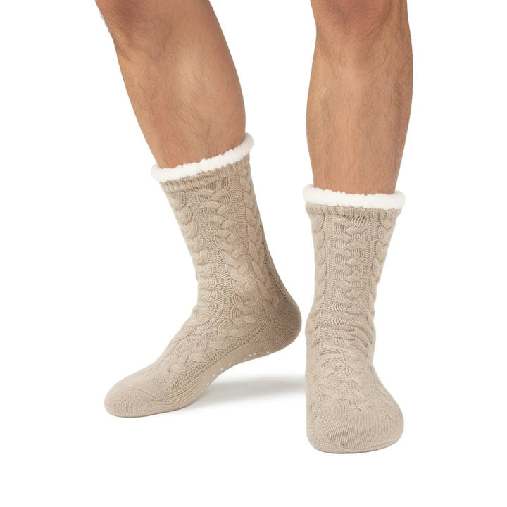 Sherpa-lined cable knit slipper socks