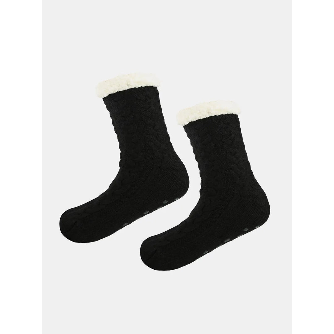 Sherpa-lined cable knit slipper socks