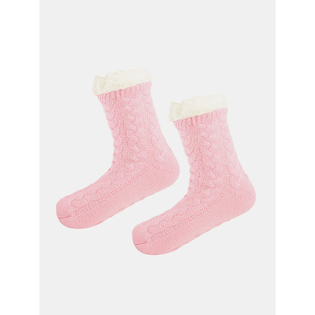 Sherpa-lined cable knit slipper socks