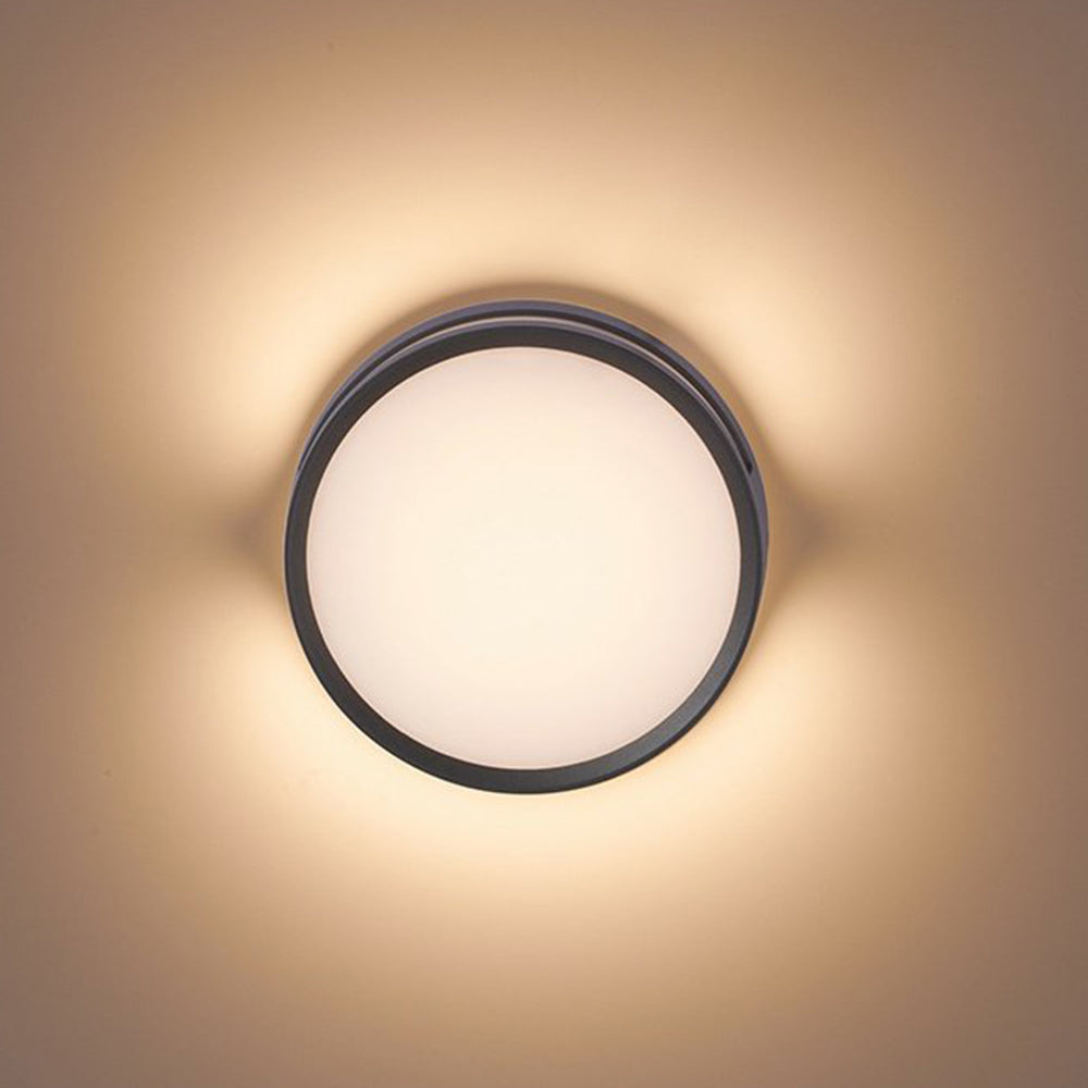 Round Outdoor Wall Light | Black Ring, Opal Diffuser