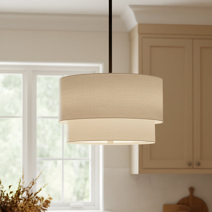 Beck Modern Fabric Natural Linen Double Drum Chandelier