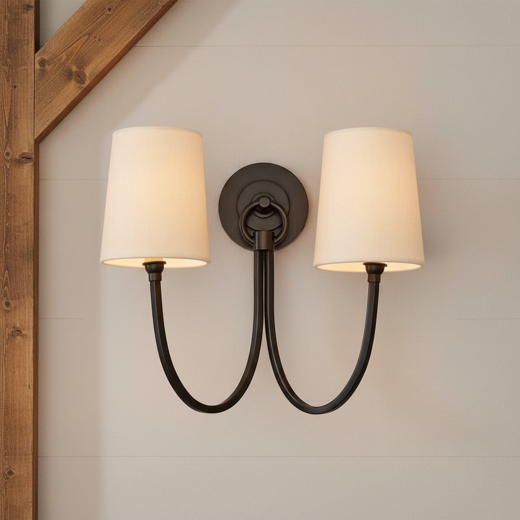Hollis Modern Elegant Linen Shade Double Wall Sconce