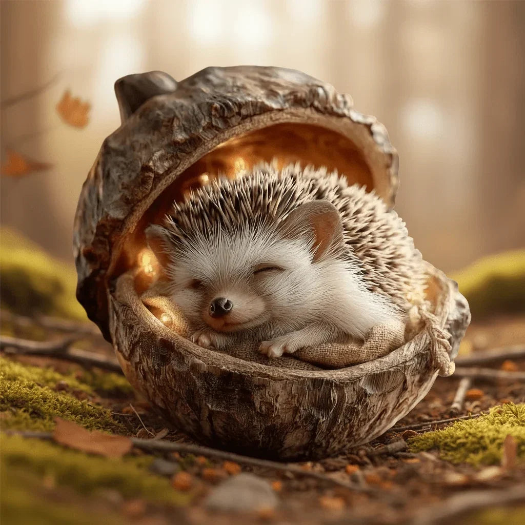 Sleeping woodland animal in an acorn Christmas ornament
