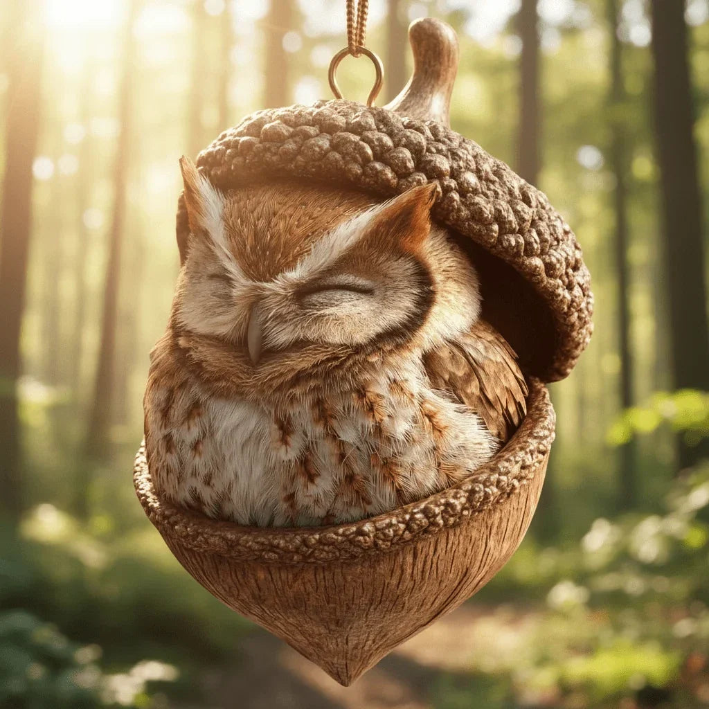 Sleeping woodland animal in an acorn Christmas ornament