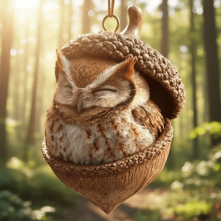 Sleeping woodland animal in an acorn Christmas ornament