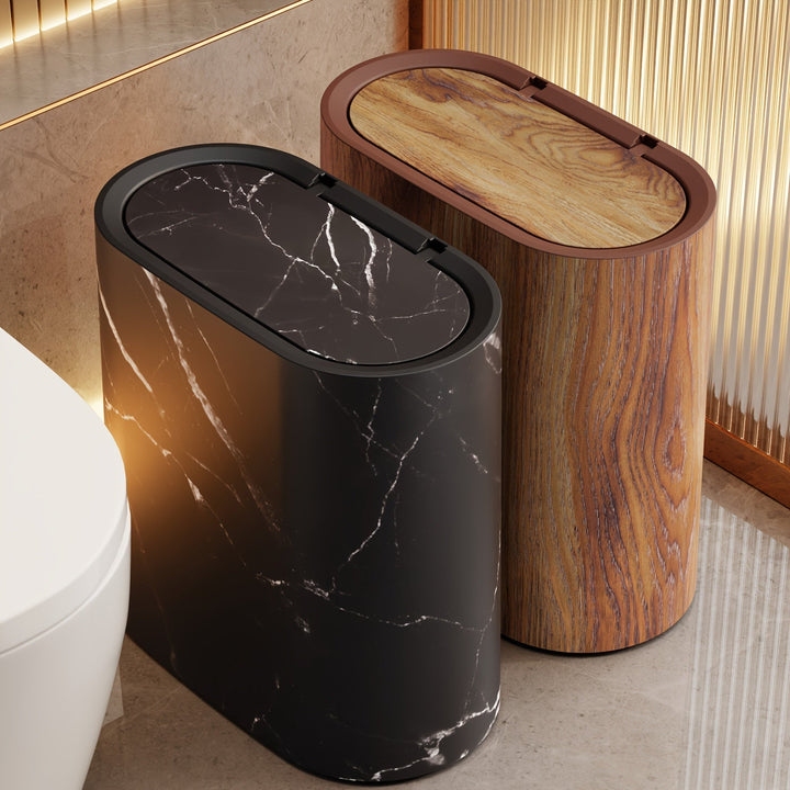 Slim Oval Bathroom Bin with Lid
