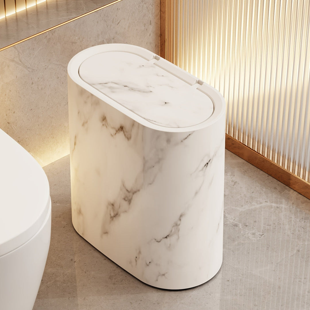 Slim Oval Bathroom Bin with Lid