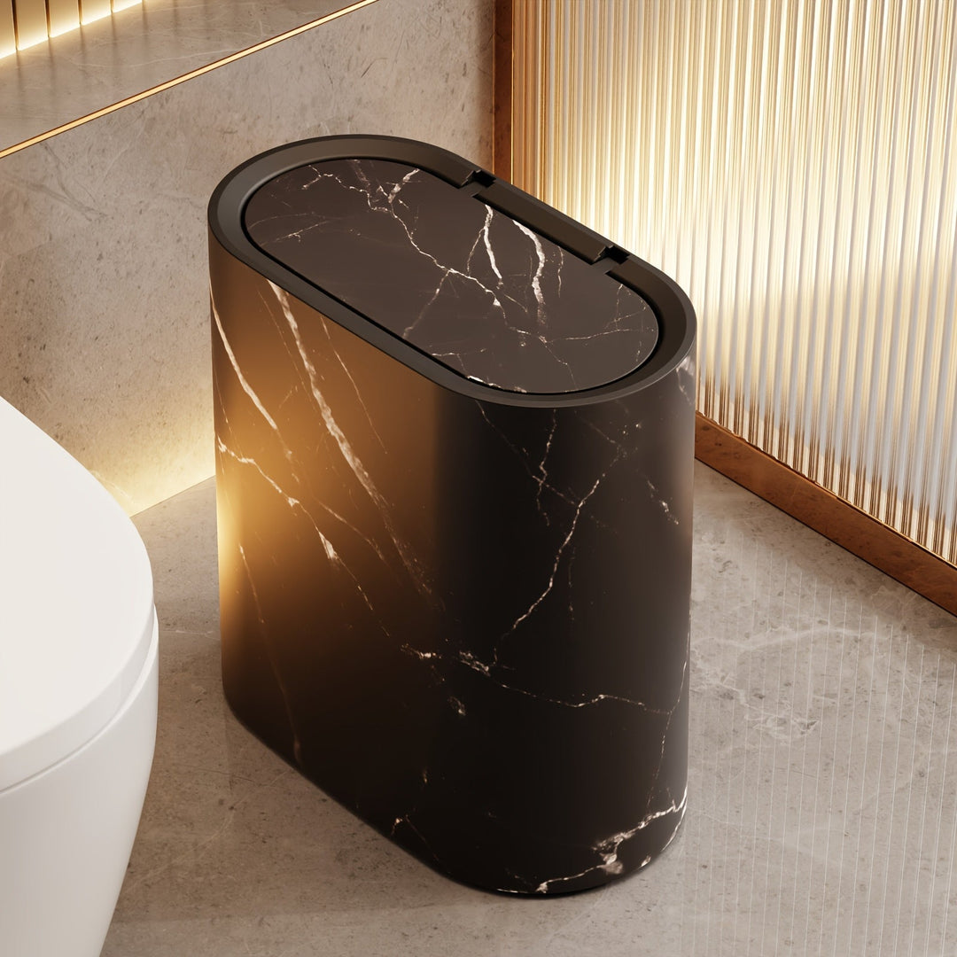 Slim Oval Bathroom Bin with Lid