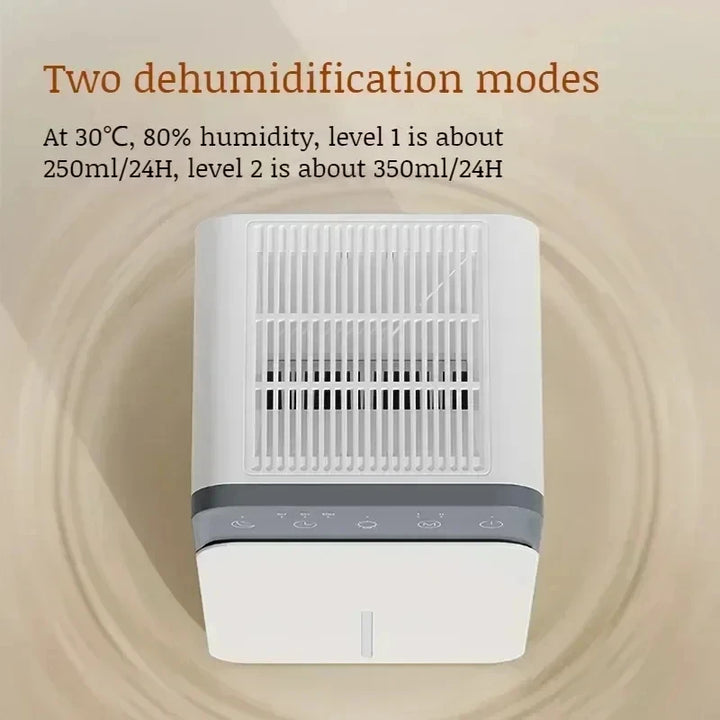 Two dehumidifying modes: about 250 ml or 350 ml per 24 hours